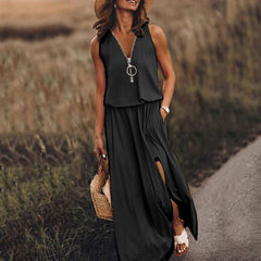Casual Waist Solid Color Sleeveless Maxi Dress