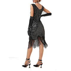 Women's Retro 1920s Fringe Dress Midi Dress Party Holiday Sequins Tassel Fringe Floral V Neck Sleeveless Regular Fit Spring Fall 2023 Black Pink XS S M L