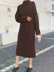 Urban Loose Long Sleeves Solid Color High-Neck Sweater Dresses