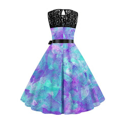 Women's Retro 1950s Vintage Dress Midi Dress Halloween Holiday Lace Patchwork Ombre Crew Neck Sleeveless Regular Fit Spring Fall 2023 Deep Purple Navy Blue S M L XL