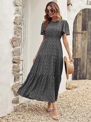 Dresses Women Casual Floral Print Dress O Neck Puff Sleeve Midi Dresses Summer Ladies Dress Vestidos