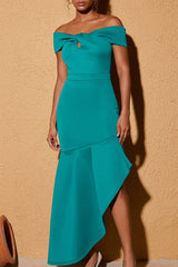 Malachite Green Sexy Celebrities Formal Solid Asymmetrical Off the Shoulder Evening Dress Dresses