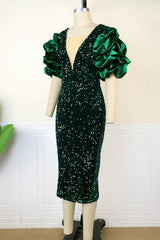 Red Elegant Solid Sequins Patchwork Fold V Neck Evening Dress Dresses