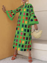 Original Flared Sleeves Split-Joint Multi-Colored Plaid Midi Dress