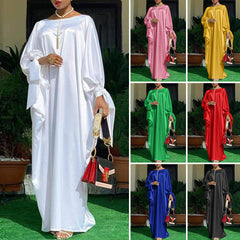 Hoobd large size solid color one word collar long sleeves womens dress