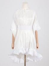 High-Low Loose Floral Pleated Split-Joint Stand Collar Mini Dresses