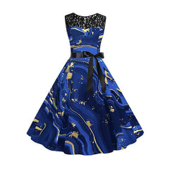 Women's Retro 1950s Vintage Dress Midi Dress Halloween Holiday Lace Patchwork Ombre Crew Neck Sleeveless Regular Fit Spring Fall 2023 Deep Purple Navy Blue S M L XL