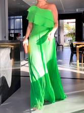 Loose Asymmetric Plain Pleated One-Shoulder Maxi Dresses