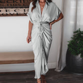Commuter Tie Lapel Fashion Forged Long Shirt Maxi Dresses