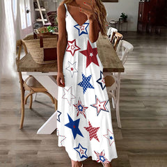American Flag Star Print Slip Women Maxi Dress