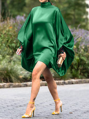 Going Out Loose Batwing Sleeves Buttoned Solid Color Mini Dresses