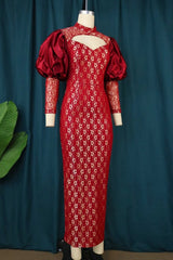 Red Sexy Patchwork Hollowed Out Half A Turtleneck Evening Dress Dresses