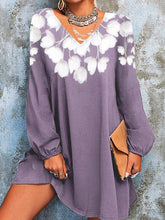 Cotton-blend 5XL Solid Floral Print Long Sleeve Short Dress Blouse