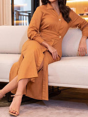 Women's Shirt Dress Casual Dress Plain Dress Long Dress Maxi Dress Button Split Street Daily Holiday Fashion Streetwear Shirt Collar Long Sleeve 2023 Loose Fit Blue Orange Dark Blue Color S L XL XXL