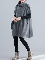 Casual Loose Short Sleeves Turtleneck Sweater Dress
