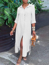 Solid Color Casual Button Lapel Collar Shirt Maxi Dress