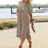 Solid Color Women Casual Short Sleeve Maxi Dress