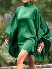 Going Out Loose Batwing Sleeves Buttoned Solid Color Mini Dresses