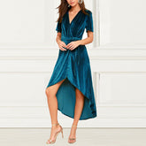 Fashion V Neck Velvet Midi Dress