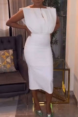 White Daily Celebrities Elegant Simplicity Patchwork Solid Color Dresses