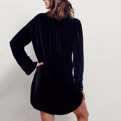 Fashion Deep V Neck Loose Velvet Shirt Mini Dress
