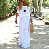 Horizontal Neck White Simple Women Casual Maxi Dress