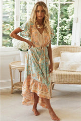 Fashion Bohemian Style Single Breasted Maxi Dress