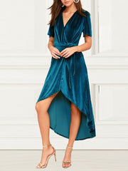 Fashion V Neck Velvet Midi Dress