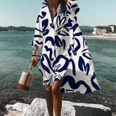 Floral Printed Long Sleeve Casual Beach Midi Dress