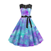 Women's Retro 1950s Vintage Dress Midi Dress Halloween Holiday Lace Patchwork Ombre Crew Neck Sleeveless Regular Fit Spring Fall 2023 Deep Purple Navy Blue S M L XL
