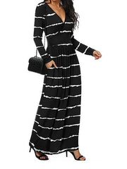 Women's Casual Dress Print Dress Spring Dress Stripe Pocket Print V Neck Mini Dress Fashion Streetwear Outdoor Street Long Sleeve Regular Fit Black White Pink Spring Fall S M L XL XXL