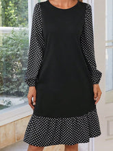 Women's Casual Dress A Line Dress Polka Dot Dress Polka Dot Color Block Ruffle Patchwork Crew Neck Midi Dress Active Fashion Outdoor Street Long Sleeve Loose Fit Black Fall Winter S M L XL XXL