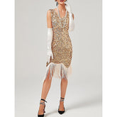 Women's Retro 1920s Fringe Dress Midi Dress Party Holiday Sequins Tassel Fringe Floral V Neck Sleeveless Regular Fit Spring Fall 2023 Black Pink XS S M L