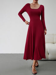 Women's Casual Dress Sheath Dress Black Dress Long Dress Maxi Dress Patchwork Street Daily Holiday Fashion Streetwear Crew Neck Long Sleeve 2023 Slim Black White Wine Color S M L XL Size