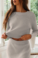 Hoobd Knitted Solid Color Sweater Skirt Suit
