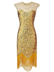 Women's Halloween Dress Party Dress Vintage Tea Dresses Gatsby Dress Knee Length Dress Black Gold Green Sleeveless Pure Color Sequins Fall Spring Summer Crew Neck Vintage Party Evening Party Slim 2023