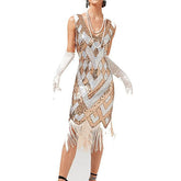 Women's Retro 1920s Fringe Dress Midi Dress Party Holiday Sequins Tassel Fringe Geometric V Neck Sleeveless Regular Fit Spring Fall 2023 Silver Black XS S M L