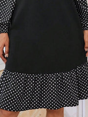 Women's Casual Dress A Line Dress Polka Dot Dress Polka Dot Color Block Ruffle Patchwork Crew Neck Midi Dress Active Fashion Outdoor Street Long Sleeve Loose Fit Black Fall Winter S M L XL XXL