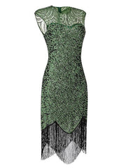 Women's Halloween Dress Party Dress Vintage Tea Dresses Gatsby Dress Knee Length Dress Black Gold Green Sleeveless Pure Color Sequins Fall Spring Summer Crew Neck Vintage Party Evening Party Slim 2023