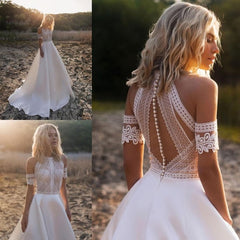 Hoobd The Sales Rack-Bridal Dress New Design Lace And Satin With Button Back