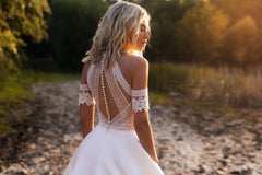 Hoobd The Sales Rack-Bridal Dress New Design Lace And Satin With Button Back