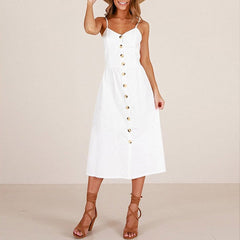 Hoobd Boho Sexy Floral Dress Summer Vintage Casual Sundress Female Beach Dress Midi Button Backless Polka Dot Striped Women Dress