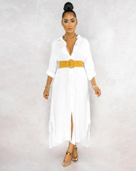 Women fashionable Shirt-style Button Dress Ladies Casual Long Street Dress Large Size Loose Home Commuter Print Dress