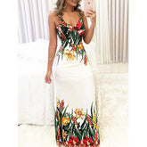 Hoobd Summer Women Lady Sexy Sleeveless Strap Deep V-Neck Long Maxi Evening Party Elegant Dress Sundress