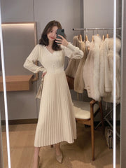 Knitted Dress Women Casual Long Sleeve Vintage Elegant Office Sweater Dress Female 2023 Spring One-piece Dress Korean Outerwear