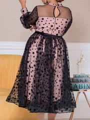 Women's Plus Size Curve Halloween Dress Party Dress Polka Dot Off Shoulder Print Long Sleeve Spring Fall Elegant Prom Dress Midi Dress Formal Party Dress