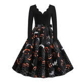 Women's Halloween Dress Retro 1950s Vintage Dress Midi Dress Holiday With Belt Bow Pumpkin V Neck 3/4 Length Sleeve Regular Fit Spring Fall 2023 Black S M L XL