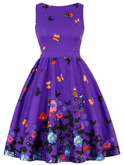 Women's Halloween Dress Retro 1950s Vintage Dress Midi Dress Party Print Graphic Crew Neck Sleeveless Regular Fit Summer Spring 2023 Black Green Deep Purple S M L XL