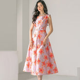 Women's Summer Print Pattern O-Neck Ankle Length Vintage Dresses