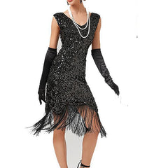 Women's Retro 1920s Fringe Dress Midi Dress Party Holiday Sequins Tassel Fringe Floral V Neck Sleeveless Regular Fit Spring Fall 2023 Black Pink XS S M L
